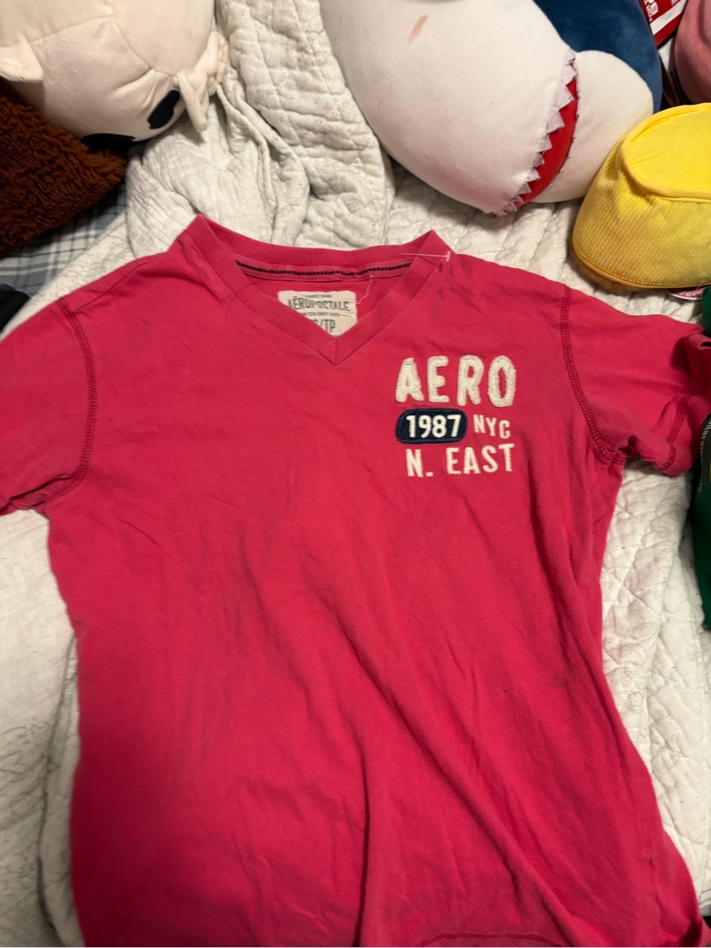 Aeropostale Hot Pink V-Neck Tee with Embroidered Chest Logo